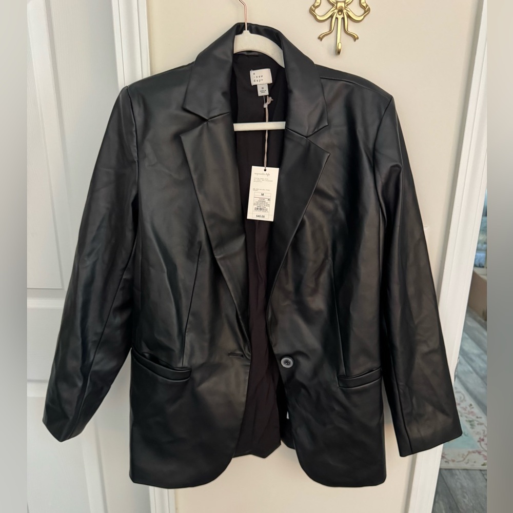 A new day black faux leather boyfriend blazer